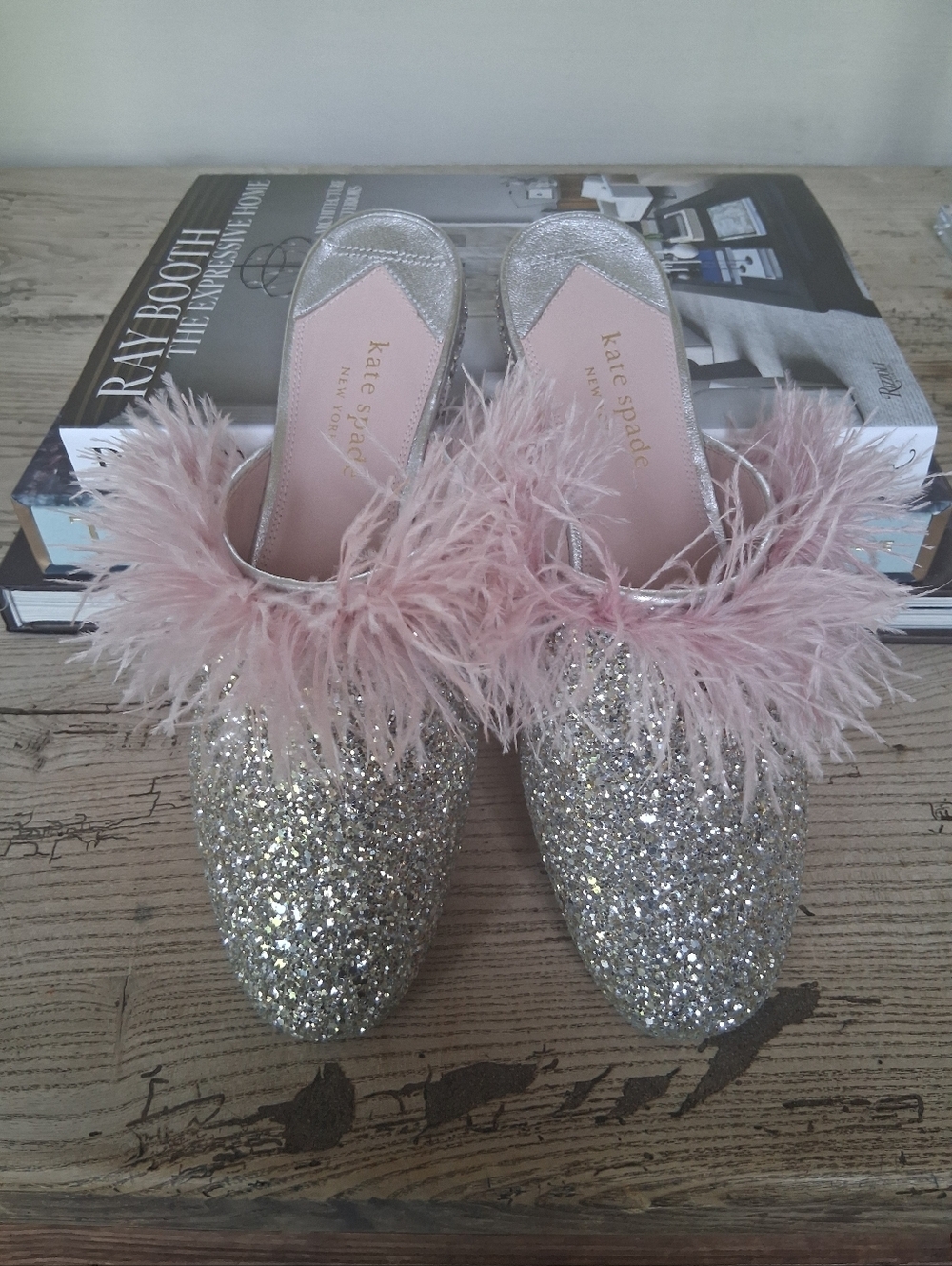 Kate Spade New York Silver and Pink Marabou Mules Size 10 - Picture 7 of 11